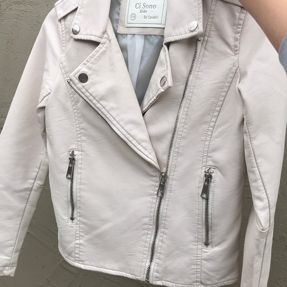 Ci Sono Ivory Faux Leather Moto Jacket